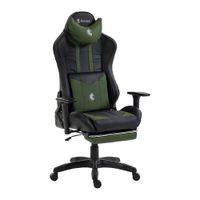 Silla gamer Dreizt Devil Series, hasta 150 kg, con reposapiés y 2 almohadillas, estructura de acero, reclinable, verde oscuro
